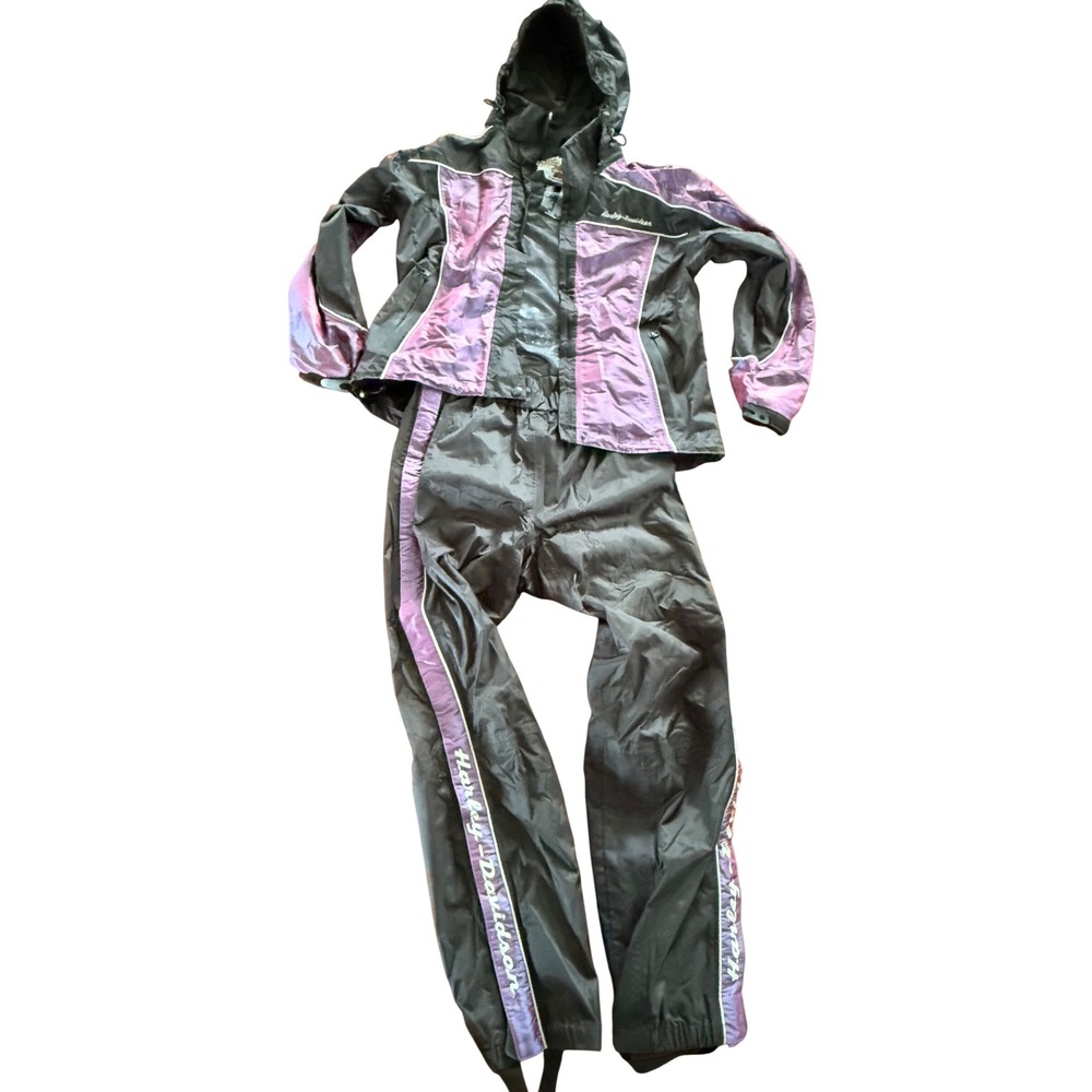 VTG Harley-Davidson Womens Rain Suit Reflective Set Purple Black Iridescent Med